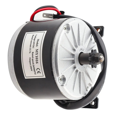 Upgrade My1016 Electric Scooter Motor With Belt Pulley 24V 250W Brushed DC Motor Aluminum Housing close-up view.