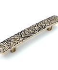 Bridged Drawer Cabinet Pulls Antique Brass With Antique Peony Solid Cast Pattern Six Pack Three Inch Hole Centers