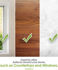 Window, wood, and marble surfaces with check marks showing Bamboo Floor Wipes 20 Count For Wood Laminate And Tile Floors Soft Durable No Harsh Plastics Eco Friendly Wipes That Work With Most Floor Cleaning Tools Perfect For Quick Cleanups And Everyday Shine compatibility.