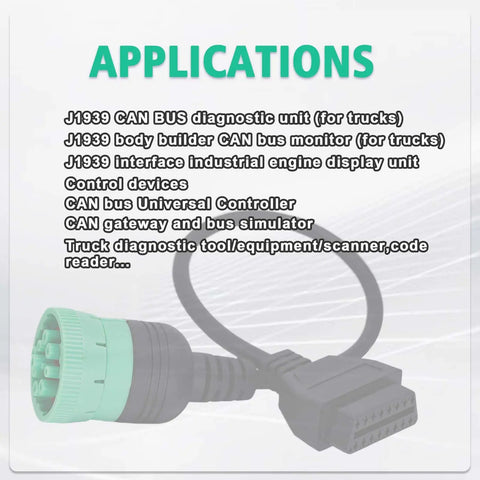 9 Pin To 16 Pin OBD2 Adapter Cable For Heavy Duty Trucks And Commercial Vehicles Type 2 Green J1939 Connector Plug