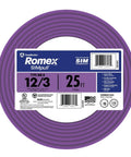 Romex Simpull 12 Gauge 3 Conductor NM-B Solid Copper Indoor Cable With Ground, 25 Ft Coil, purple easy pull jacket