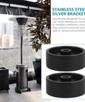 Gas patio heater caster wheels set: four black plastic wheels shown with an outdoor heater
