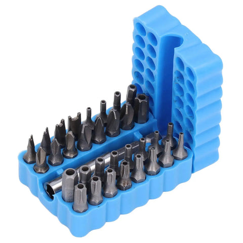 Top Pick For 33 Piece Security Screwdriver Bit Set With 1/4 Inch Hex Shank Featuring Torx Tr, Tri Wing, And Spanner Bits Made From Durable S2 Steel For All Your Gadget Repair Jobs. Blue 33-piece S2 steel security bit set in holder