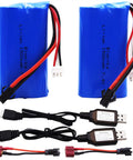 Two Pack 7.4V 1500mAh Li-ion RC Battery with SM-2P Plug, T Adapter and USB Cable for H101 H103 H105 RC Boats and Trucks