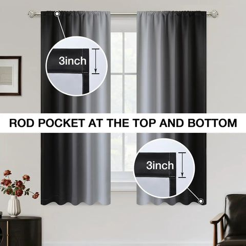 Gradient Ombre Room Darkening Curtains Set Two Panels 52 By 54 Inches With Rod Pocket 70 To 90 Percent Blackout Thermal Insulated Drapes