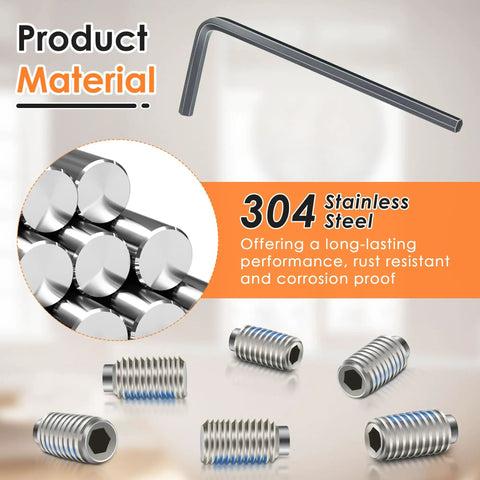 Heavy Duty Set Screw Kit For Quick Faucet Handle Fixes Top Shelf Moen 155023 Replacement Parts showing 304 stainless steel screws and tool.