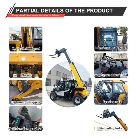 Built Different Heavy Duty Telescopic Handler Forklift With Smart Boom Extension Engineered For Rough Terrain Grinds and detailed components.
