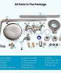 Complete 8 Inch Round Rain Shower Head Kit With Double Cross Handle Diverter Tub Spout Wall Mount Shower Fixtures in Brushed Nickel