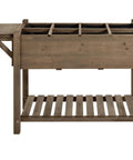 Front view of Raised Garden Bed With Eight Grid Grow Space, Elevated Wood Planter Box Stand With Foldable Side Table And Storage Shelf