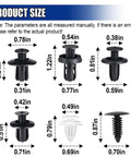 100 Piece Car Bumper Retainer Clips Set Tough Durable Plastic Fasteners size chart for auto body panels