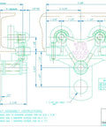 Technical drawing of Industrial Grade Beam Trolley With Side Guide Rollers For I Beams Workhorse Heavy Duty 500 Pound Capacity Conveyor Trolley Smooth Curve Navigation Durable Cast Iron Construction And Made For Tough Factory Use.