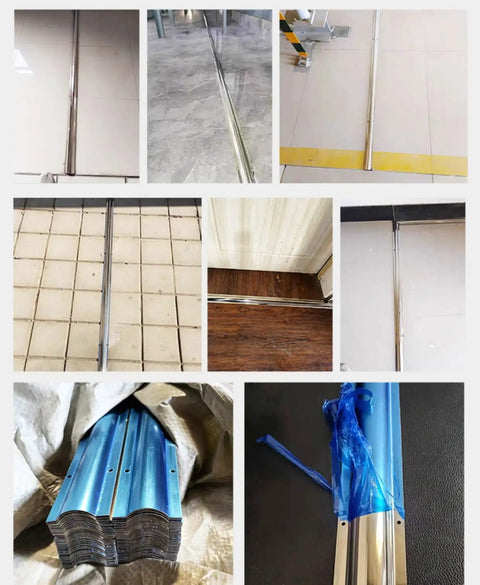 Stainless Steel Floor Cable Cover 39 Inch Long for Under Desk Cable Management displayed on various floor settings and packaging