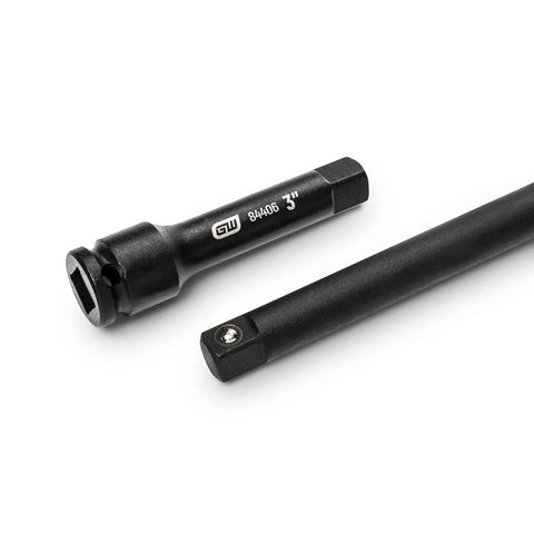 3/8 Inch Drive Impact Extension Set With 3, 6, 10 And 15 Inch Lengths, Detent Pin Retention, Manganese Phosphate Finish shown