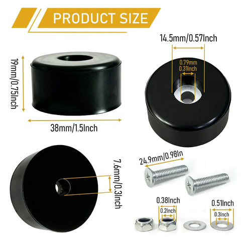 Heavy Duty Anti Vibration Rubber Feet Bumper Pads Three Quarters By One Inch Half Wide Four Pack With Stainless Steel Hardware, size 1.5 inch wide.