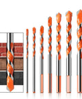 Top Shelf Tungsten Steel Glass Tile Punch Drill Bit Set That Crushes Through Concrete And Cement With Five Piece Assorted Size Range, showing five drill bits of various sizes.