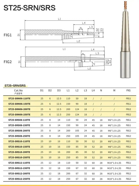 Premium One Piece Heat Shrink Lathe Chuck Tool Holder Extension Rod SRN With 175Mm Shank size dimensions and specifications.