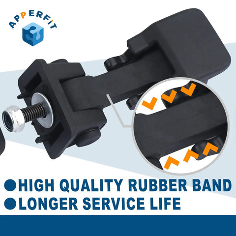 Jeep Wrangler Hood Latch With Catch Bracket And Rubber Strap 55395653AG shown with black rubber band and metal bolt detail.