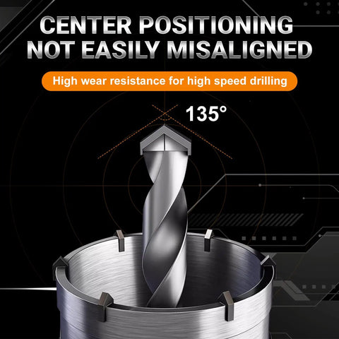 Center positioning of 8 Piece Masonry Hole Saw Kit for concrete and brick with carbide tungsten steel blades for fast cut