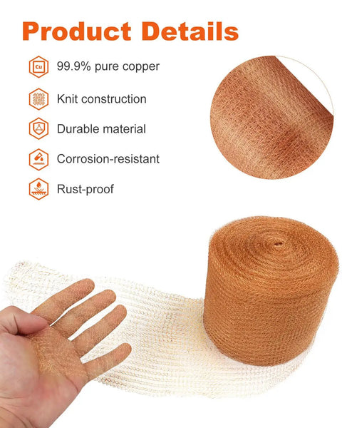 5 Inch Copper Mesh Roll For Pest Proofing Heavy Duty Wire Screen shown with hand for size reference, detail of knit construction.