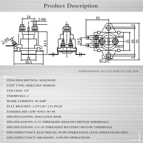 Technical drawing of 12V Two Pack Power Trim Solenoid Switch 89-96158T Replacement for Outboard Motors 35-275 HP SAE J1171