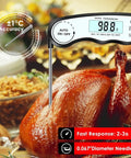 Digital Instant Read Meat Thermometer With 4.6 Inch Folding Probe, Ultra Fast 2 to 4 Sec Read Time, inserted in cooked turkey