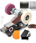 Versatile Multifunctional Mini Electric Belt Sander And Polishing Machine For Sharpening Drill Bits Grinding Knives Edges Adjustable Worktable Great DIY Tool with sanding belt and polishing wheel.
