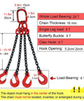 Tough As Nails Four Directional Lifting Chains With Sure Grip Grab Hooks, dimensions and weight capacities displayed.