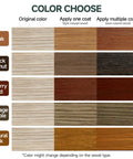 Color options for Water Based Wood Stain And Sealer In One Vintage Furniture Finish 32 Oz Container, showcasing teak, black walnut, cherry red, vintage maple, and natural oak.