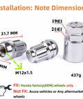 Honda Wheel Lock Kit 6 Piece M12x1.5 Anti Theft Lug Nuts With 2 Keys Ball Seat For All Honda Factory Wheels Fits Civic CRV Accord