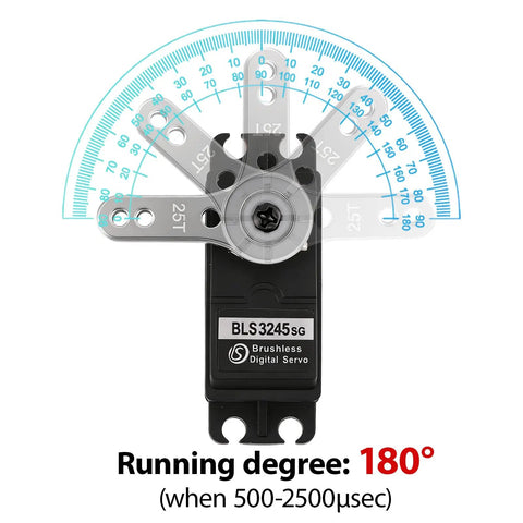 Image of Beefy 45Kg Brushless RC Servo With Metal Gears High Torque IP67 Waterproof showing 180-degree travel