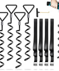 Beefy Heavy Duty Trampoline Ground Anchors 4 Pack With Straps Screw In Stakes For Windy Yards Easy Drill Or Manual Install Durable Kit