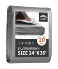 Heavy Duty Waterproof Tarp 24x36 Feet 10 Mil Thick Multipurpose Cover With Metal Grommets And Reinforced Edges UV Resistant Silver Brown