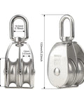 M50 Double Pulley Snatch Block With Swivel Hook For Lifting Crane Tough As Nails Heavy Duty Rigging In 304 Stainless Steel Corrosion Resistant Indoor Outdoor Use For Year Round Performance, 50mm