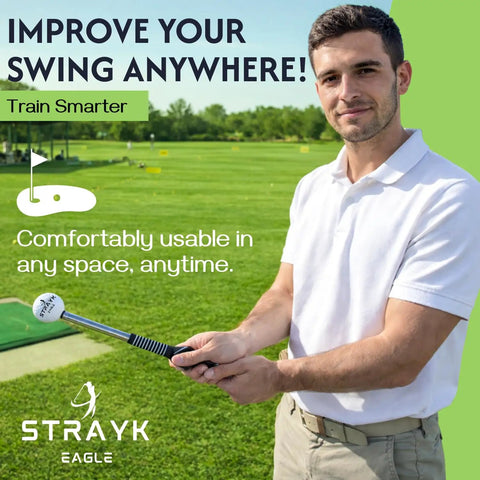 Man holding Retractable Golf Swing Trainer That Busts Your Slice, Hypes Tempo, And Delivers Instant Feedback, outdoor practice