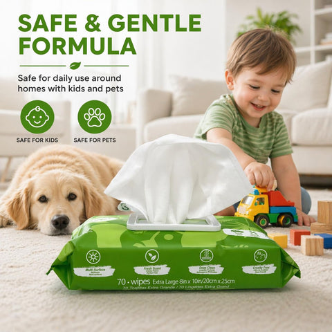 All Purpose Cleaning Wipes 70 Count Extra Large 8 By 10 Inches Heavy Duty Wipes For Car Interior Kitchen Bathroom Gym