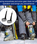 Person adjusting boots with Four Pack Ski Glove Leashes Made From Premium Nylon With Metal Button for outdoor sports