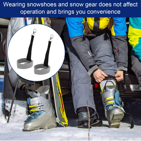 Person adjusting boots with Four Pack Ski Glove Leashes Made From Premium Nylon With Metal Button for outdoor sports