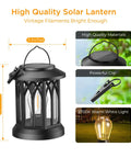 Outdoor Solar Lanterns Waterproof Hanging Lights For Backyard showing details of size, high quality material, and 2700K warm light.
