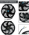 10 Inch Slim Dual Push Pull Radiator Cooling Fan Kit, 12V Universal Black With Mount Brackets, 6 Blade