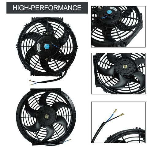 10 Inch Slim Dual Push Pull Radiator Cooling Fan Kit, 12V Universal Black With Mount Brackets, 6 Blade