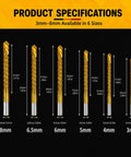 Slay Your Drilling Game With This 6-Piece Titanium HSS Bit Set Featuring Serrated Twist Design For Rapid Chip Removal And Split Point Precision On Metal And Wood Projects Perfect For Hand Tools. 3mm-8mm sizes