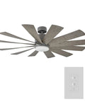 Premium 60 Inch Smart Ceiling Fan With Slick 12 Blade Design And Built In Led Light Kit Wet Rated For Indoor Outdoor Spaces Graphite Weathered Gray Finish Includes Wall Control.