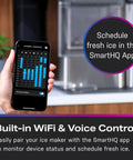 User controlling Genuine Game Changing Nugget Ice Maker With Smart Wifi App And Built In Scale Fighting Filter via SmartHQ app.