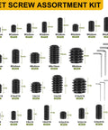 Badass Seven Hundred Piece Socket Set Screw Assortment Kit With Twenty Five Sizes Metric And Sae Cup Point Grub Screws showing assorted sizes and hex tools.
