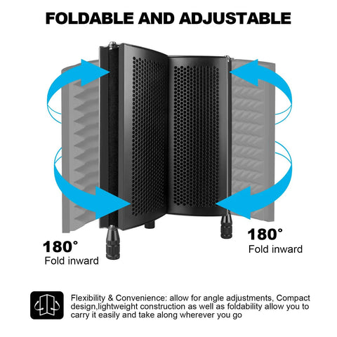 Top Shelf Microphone Isolation Shield With Snap Fit Pop Filter Kicks Room Noise Under The Bus Using Thicker Insulating Foam, foldable design.
