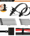 Close-up of plastic cable ties from 420 Piece One-Stop Fender Molding Clips Kit With Sealer for Toyota and Lexus, showing sizes.