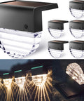 Solar Deck Lights Outdoor Waterproof LED Step And Pathway Lights For Stairs Yard And Patio Decor Lit Backyard Ambience 7 Color Changing Modes Auto On Off 6 Pack Durable Weatherproof Solar Powered With Easy Install, close-up and full set view