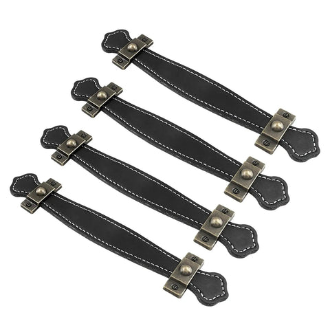4 Pack Black PU Leather Drawer Pulls 7.6 Inch Vintage Leather Cabinet Handles With Mounting Screws For Cabinets, Dressers