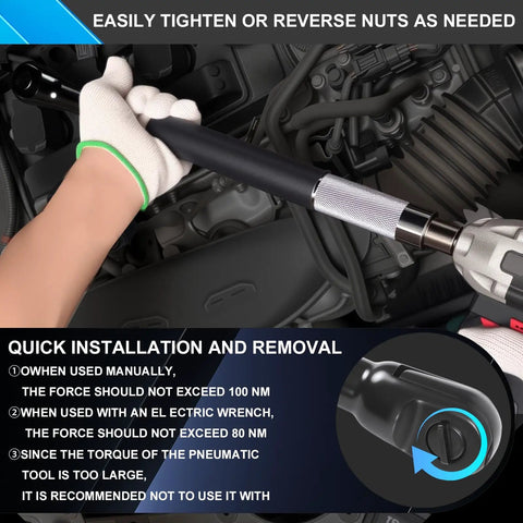 Knuckle Buster Saver Heavy Duty 1/2 Inch Offset Extension Socket Adapter being used in an engine compartment for tightening bolts.