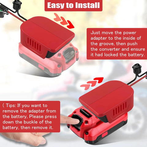 2 Pack Power Wheel Battery Adapter For V20 20V Li Ion Batteries With Fuses And 14AWG Wire And Control Switch installation guide